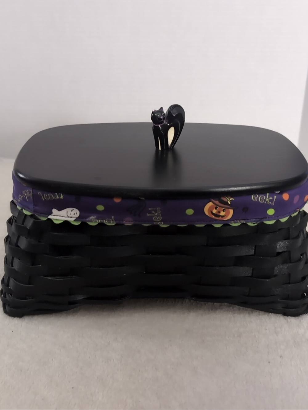 2009 Longaberger Halloween Black Cat Holder + Basket + Prot + Liner + Lid + Knob